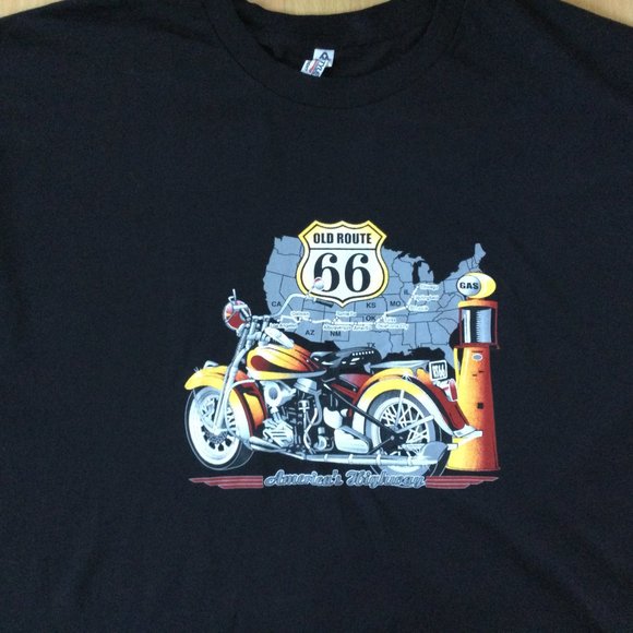 Route 66 Motorcycle Biker 2XL T-shirt Black Graphic Road Trip 100% Cotton - Picture 4 of 7